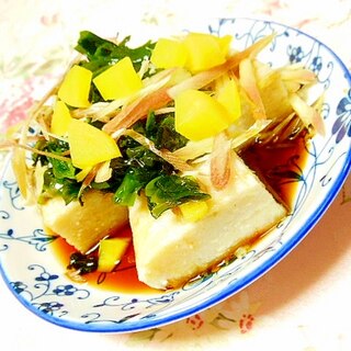 オオバコ入りおから餅ｄｅ❤ワカメと沢庵＆茗荷